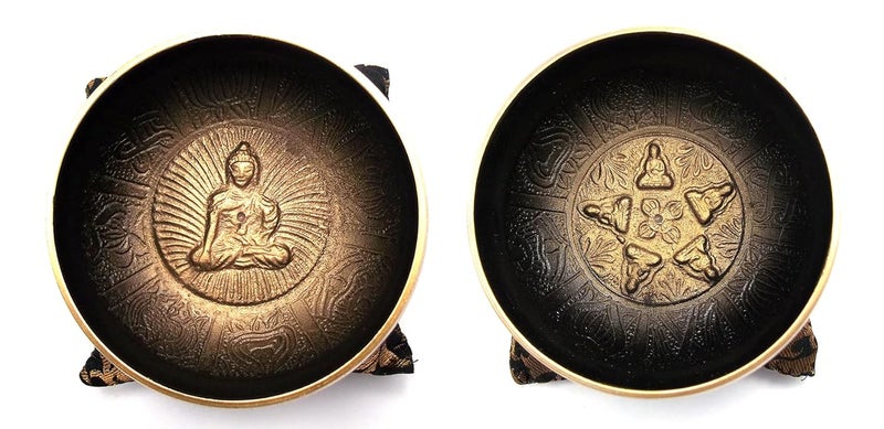 Uv Creation Tibetan Singing Bowl 3.5 Inch Set Meditation Bowl With Gautam Buddha Design Inside (Black) - Image 2