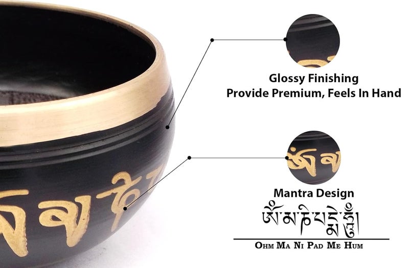 Uv Creation Tibetan Singing Bowl 3.5 Inch Set Meditation Bowl With Gautam Buddha Design Inside (Black) - Image 3