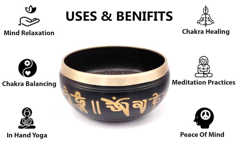 Uv Creation Tibetan Singing Bowl 3.5 Inch Set Meditation Bowl With Gautam Buddha Design Inside (Black) - Image 4