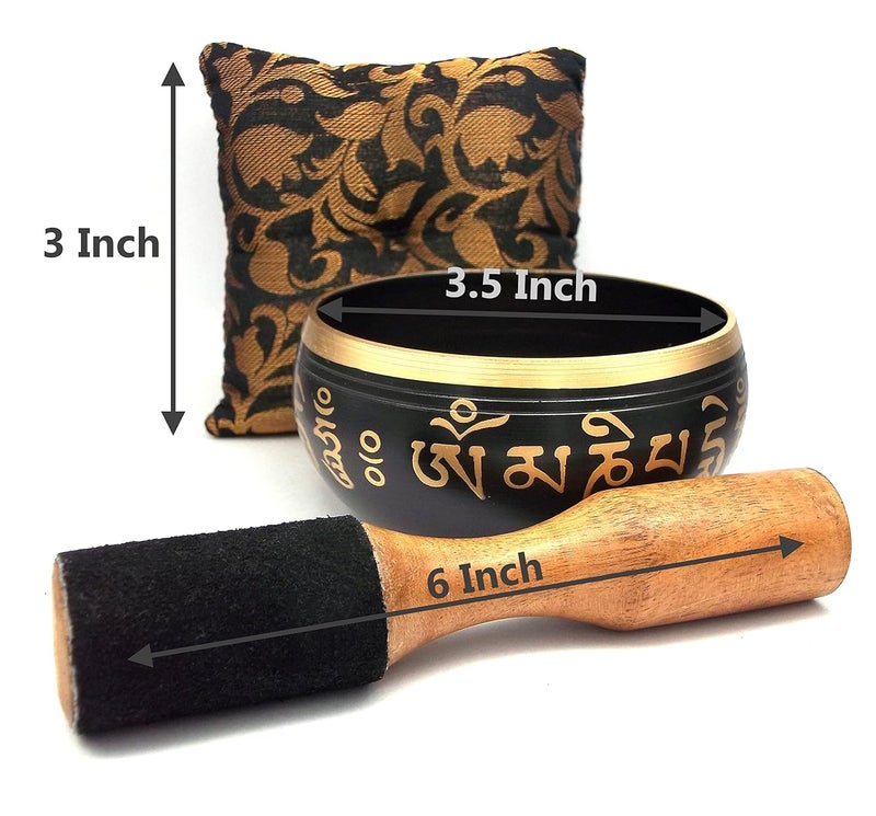 Uv Creation Tibetan Singing Bowl 3.5 Inch Set Meditation Bowl With Gautam Buddha Design Inside (Black) - Image 5