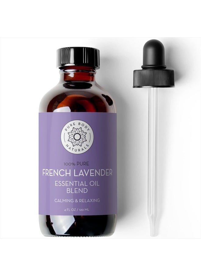 PURE BODY NATURALS French Lavender Essential Oil Blend, 4 fl oz - for Aromatherapy, Soap Making, and DIY Skin and Hair Products  - Image 1