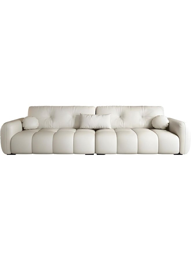 Zayn comforts Tufted Faux Leather Modern Standard Sofa with Square Arm for Home 240x100x85cm (Black) - Image 2