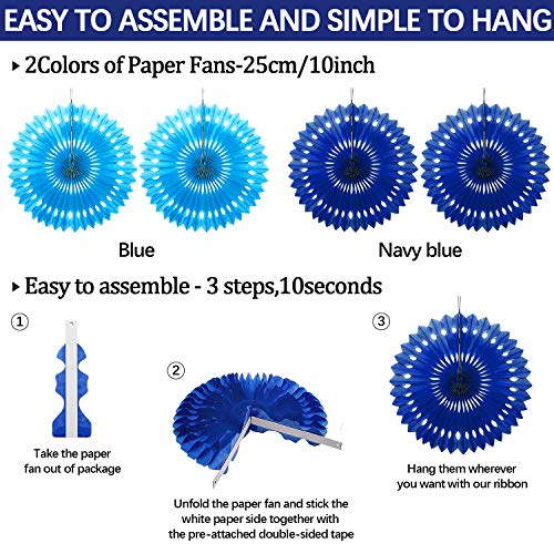 Marwey Navy-Light Blue Party Decorations, 23Pcs Hanging Paper Fans Party Decorations with Honeycomb Ball, Pom Poms Flowers for Boy Men Birthday Decoration, Bridal Shower,Baby Boy Showers,Wedding - Image 4