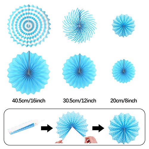 Marwey Navy-Light Blue Party Decorations, 23Pcs Hanging Paper Fans Party Decorations with Honeycomb Ball, Pom Poms Flowers for Boy Men Birthday Decoration, Bridal Shower,Baby Boy Showers,Wedding - Image 5
