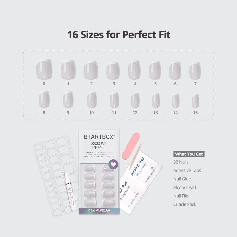 BTArtbox Press On Nails - White French Tip Press on Nails Square, Glue On Nails for Wedding Gift, Supremely Fit & Natural Stick On Nails in 15 Sizes - 30 Fake Nails Kit, Classic French - Image 5