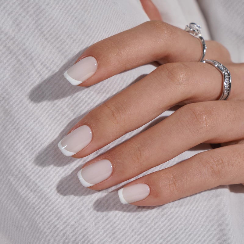 BTArtbox Press On Nails - White French Tip Press on Nails Square, Glue On Nails for Wedding Gift, Supremely Fit & Natural Stick On Nails in 15 Sizes - 30 Fake Nails Kit, Classic French - Image 2