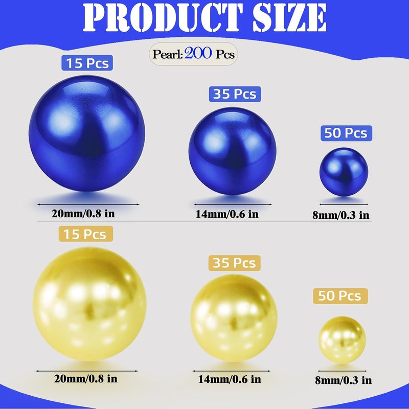 UDU 200 Pcs Vase Filler Pearl Beads No Hole Faux Polish Pearls for Centerpieces Vases Beads for Floating Candles Home Birthday Wedding Party Table Decor (Blue and Gold) - Image 3