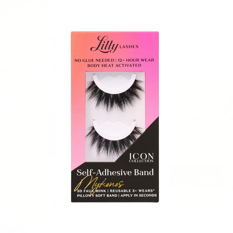Lilly Lashes Self Adhesive Band 3D Faux Mink Eyelashes, No Lash Glue Needed, Body Heat Activated Press on Lashes, Reusable Self Adhesive Eyelashes Up to 5x, Easy to Apply & Remove (Mykonos) - Image 1