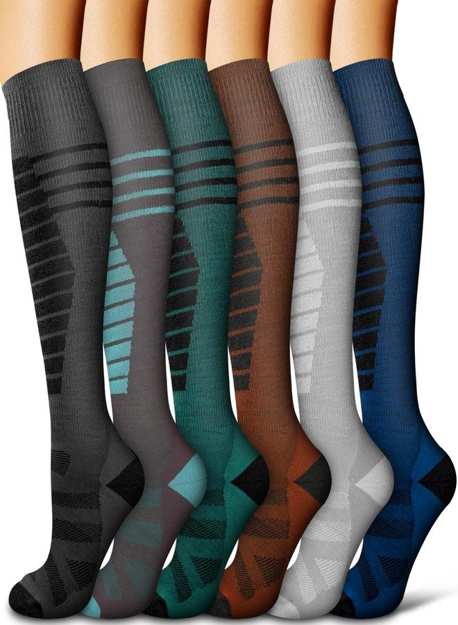 COOLOVER Copper Compression Socks for Women and Men(6 Pairs)-Best Support for Running, Athletic, Travel, 09a Gray/Gray/Green/Brown/Gray/Blue, L-XL - Image 1
