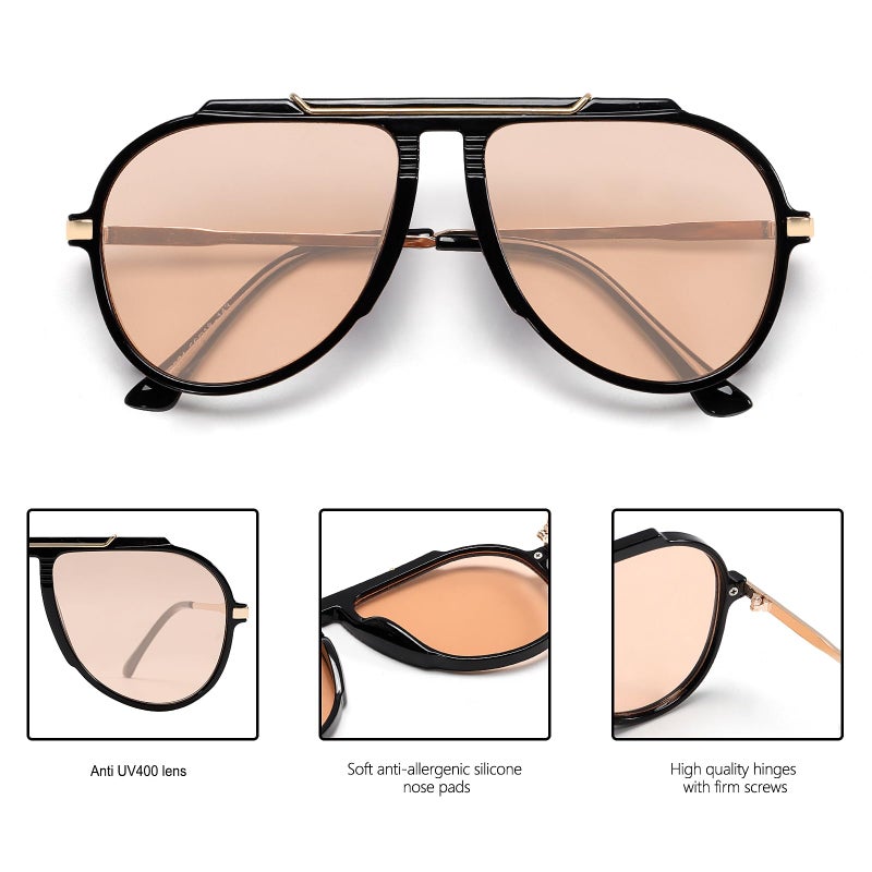 GUVIVI Oversized Aviator Sunglasses for Women Men 2026 70s Retro Gold Metal Sun Glasses Tangle Free Square Aviators - Image 3