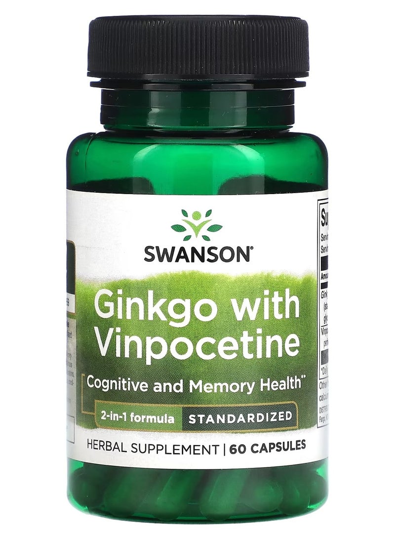 Swanson, Ginkgo with Vinpocetine, Standardized, 60 Capsules