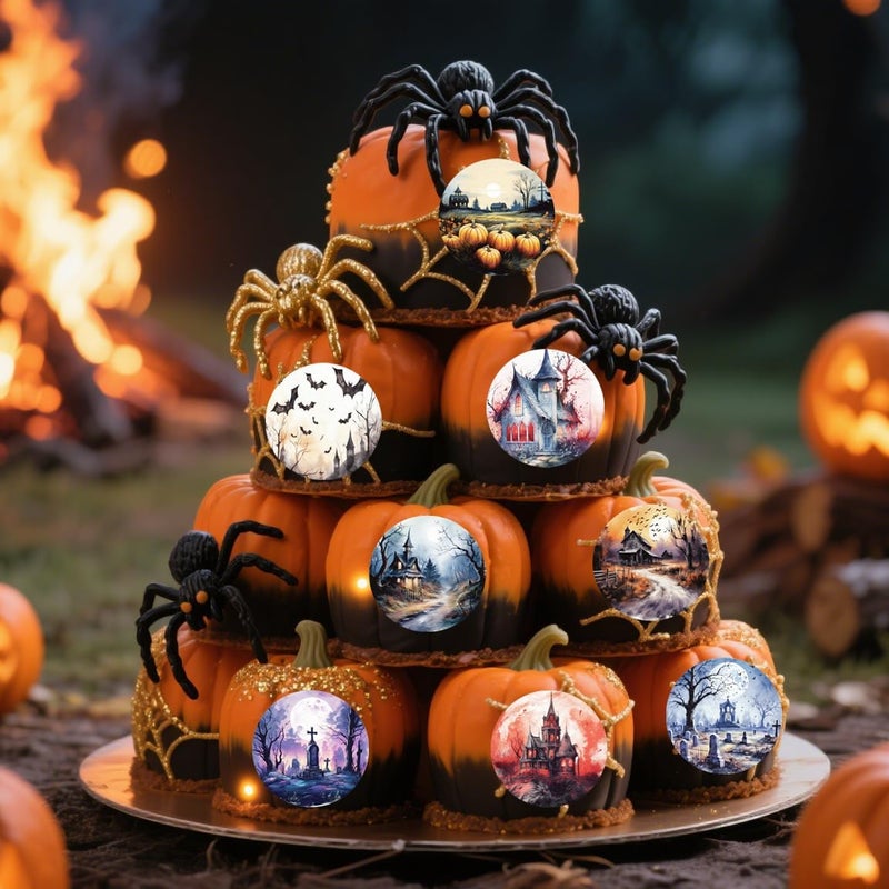 Fyeoxle 36PCS Edible Halloween Scene Cupcake Toppers Wafer Paper Pumpkin Cake Decorations Haunted House Castle Cupcake Picks for Halloween Eve Theme Party Birthday Decor Supplies - Image 5