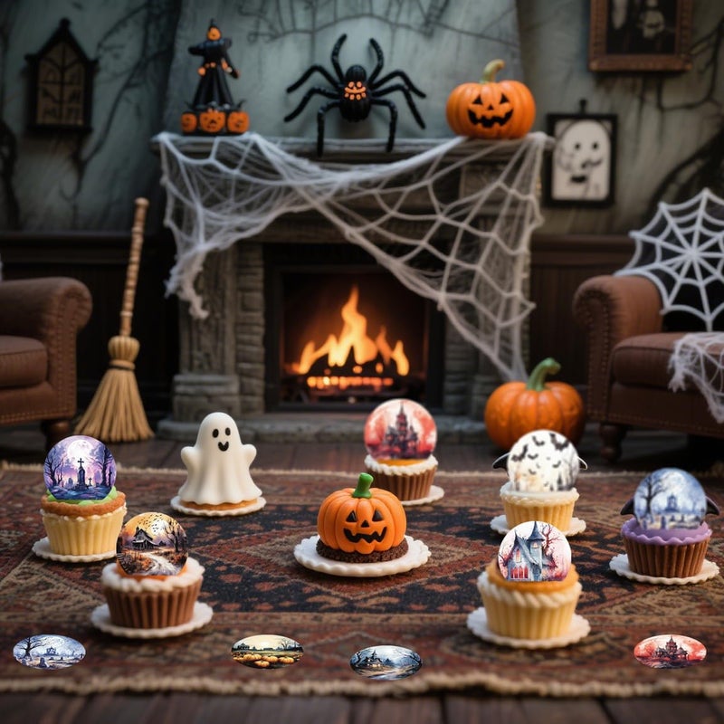 Fyeoxle 36PCS Edible Halloween Scene Cupcake Toppers Wafer Paper Pumpkin Cake Decorations Haunted House Castle Cupcake Picks for Halloween Eve Theme Party Birthday Decor Supplies - Image 4