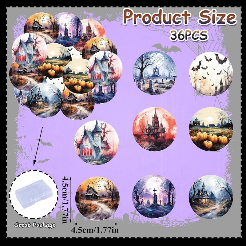 Fyeoxle 36PCS Edible Halloween Scene Cupcake Toppers Wafer Paper Pumpkin Cake Decorations Haunted House Castle Cupcake Picks for Halloween Eve Theme Party Birthday Decor Supplies - Image 2