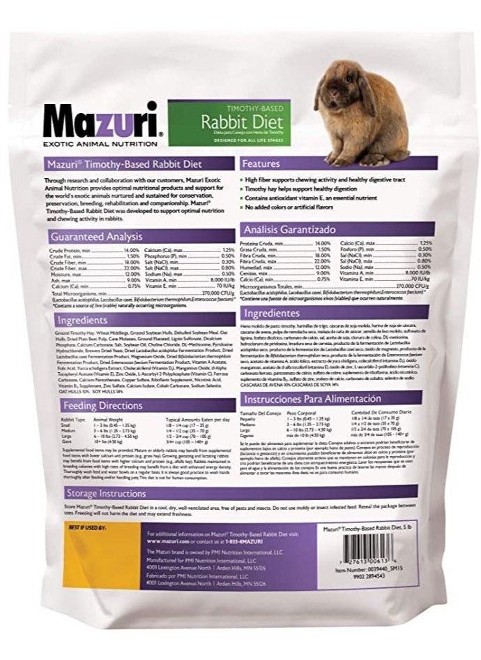 Mazuri - Mazuri Timothy-Based rabbit food diets, 2.26 Kg - Image 1