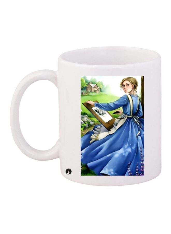 RYN Girl Printed Coffee Mug White/Blue/Green 11ounce