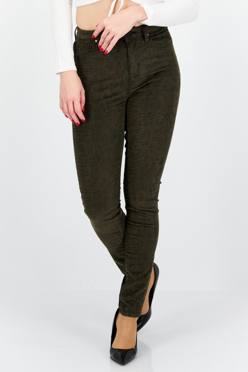 GUESS Women Regular Fit Stretchable Pants, Olive - Image 1