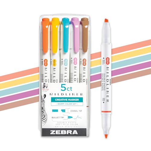 Zebra Pen Mildliner Dual-Tip Highlighter Set, Broad and Fine Point Tips, No Bleed, Ideal for Bible Highlighting, Journaling, Note-Taking and School Supplies, Assorted Warm Ink Colors, 5-Pack (78305) - Image 2
