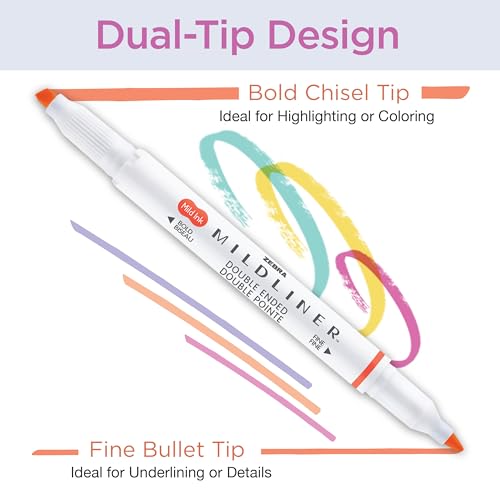 Zebra Pen Mildliner Dual-Tip Highlighter Set, Broad and Fine Point Tips, No Bleed, Ideal for Bible Highlighting, Journaling, Note-Taking and School Supplies, Assorted Warm Ink Colors, 5-Pack (78305) - Image 3