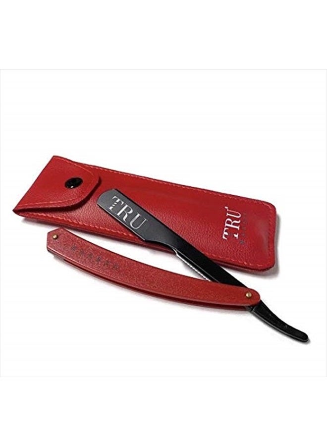 TRU BARBER Professional Barber Blade Straight Razor, Straight Blade Razor with 1.5mm Blade Exposure - Durable Straight Edge Razor, Single Edge (Black/Red) - Image 1