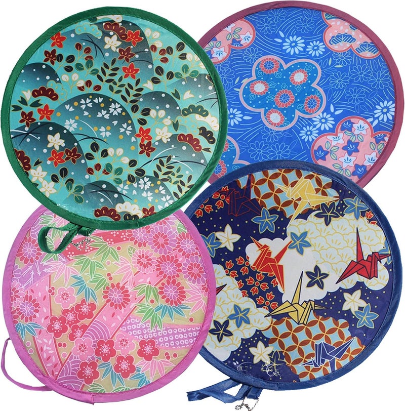 MXY Round Foldable Fan Hand Fans Japanese Style Summer Handheld Folding Fan Portable Cooling Fans for Festival Wedding Decor, Bridal Party Favors, Daily Use, Outdoor Events 4 Pack with Storage  Bags - Image 1