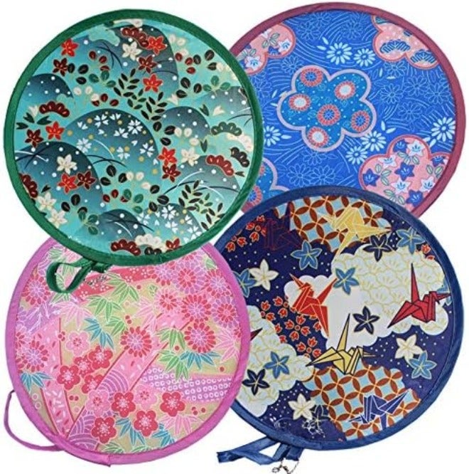 MXY Round Foldable Fan Hand Fans Japanese Style Summer Handheld Folding Fan Portable Cooling Fans for Festival Wedding Decor, Bridal Party Favors, Daily Use, Outdoor Events 4 Pack with Storage  Bags - Image 3
