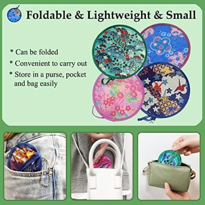 MXY Round Foldable Fan Hand Fans Japanese Style Summer Handheld Folding Fan Portable Cooling Fans for Festival Wedding Decor, Bridal Party Favors, Daily Use, Outdoor Events 4 Pack with Storage  Bags - Image 5