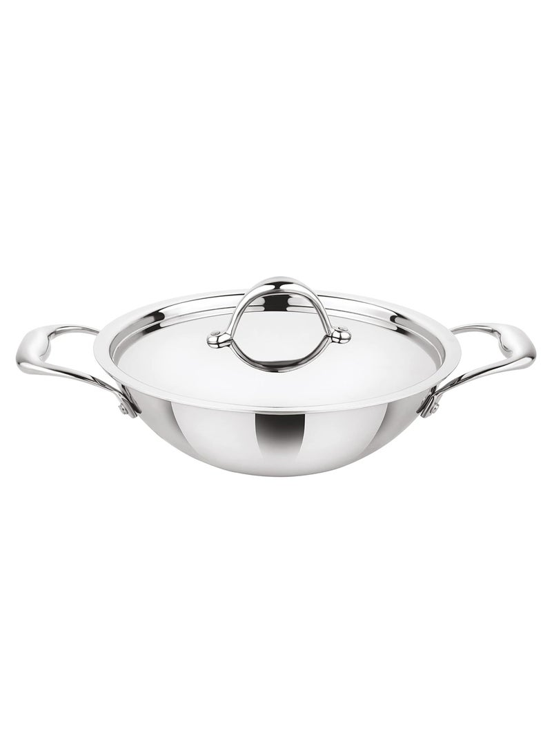 Prabha Prima Kadai Flat Bottom with Lid, Stainless Steel, Kitchen Kadai, 30cm, 5.5L, Induction & Non Induction Base, 60 Months Warranty - Image 1