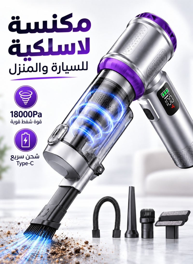 سويتو مكنسة كهربائية لاسلكية للسيارة والمنزل مع منفاخ هواء، قوة شفط 18000Pa، محرك بدون فرشاة 80000 دورة/دقيقة، شحن سريع Type-C، تفريغ الغبار بلمسة واحدة، شاشة عرض البطارية، مكنسة محمولة صغيرة للسيارة - Image 1