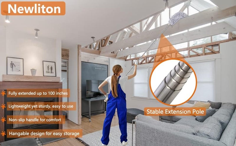 ABUDIT Microfiber Feather Duster Bendable Extendable Fan Cleaning Duster with 100 inches Expandable Pole Handle Washable Duster for High Ceiling FansWindow Blinds Furniture Standard - Image 4