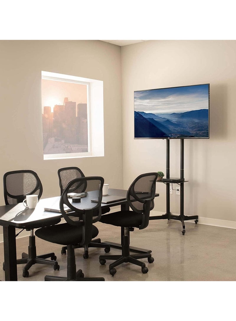 Portable TV Stand with Wheels – Fits 32 to 65 Inch Flat Screen LCD/LED/Plasma TVs, Fixed Floor Mount, Black - Image 4