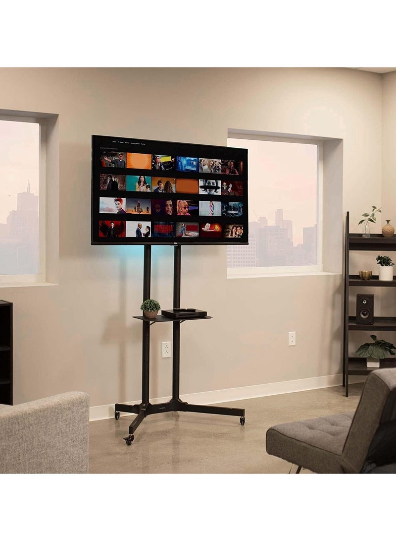 Portable TV Stand with Wheels – Fits 32 to 65 Inch Flat Screen LCD/LED/Plasma TVs, Fixed Floor Mount, Black - Image 5