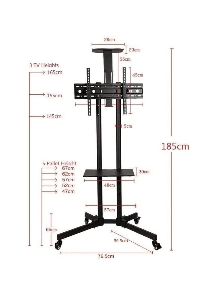 Portable TV Stand with Wheels – Fits 32 to 65 Inch Flat Screen LCD/LED/Plasma TVs, Fixed Floor Mount, Black - Image 3