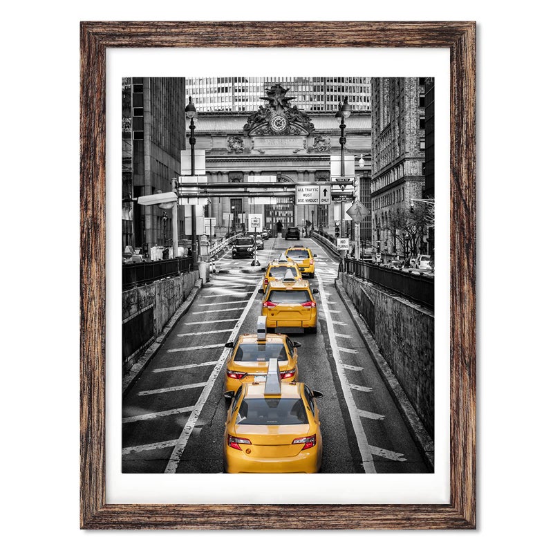 Finefrarm 12x16 Frames Display Pictures 11x14 with Mat or 12x16 Photo Without Mats Farmhouse Distressed Brown Picture Frames Wall Art for Living Room Wall Mounting Decor