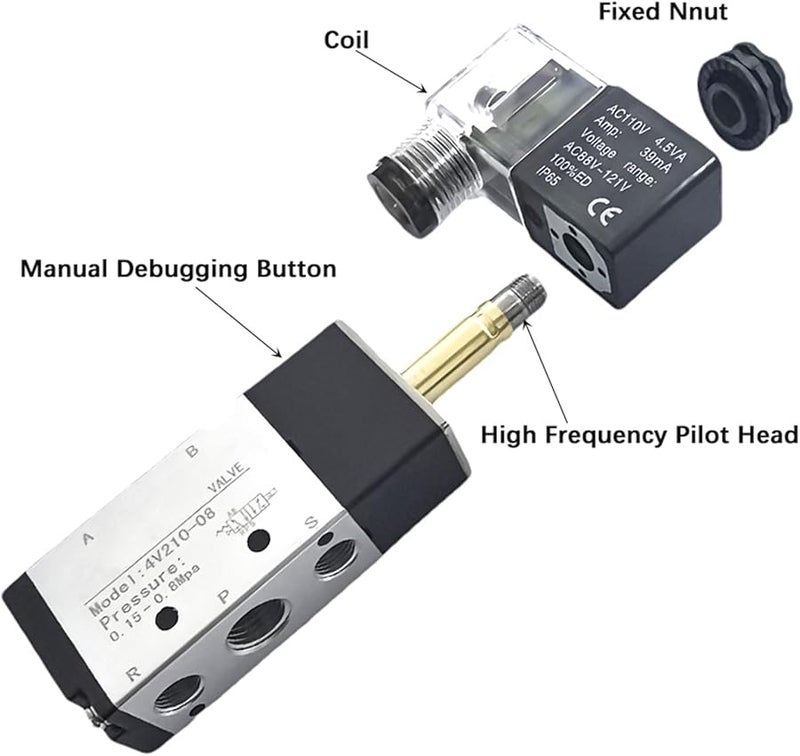 4V330E 10 صمام كهرومغناطيسي هوائي 5 2 5 3 اتجاه AC220V تحكم هوائي - Image 3