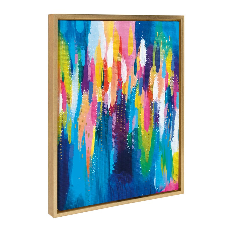 Kate and Laurel Sylvie EV Bright Brush Strokes 033 Framed Canvas Wall Art by Jessi Raulet of Ettavee 18x24 Gold Modern Abstract Brush Art for Wall