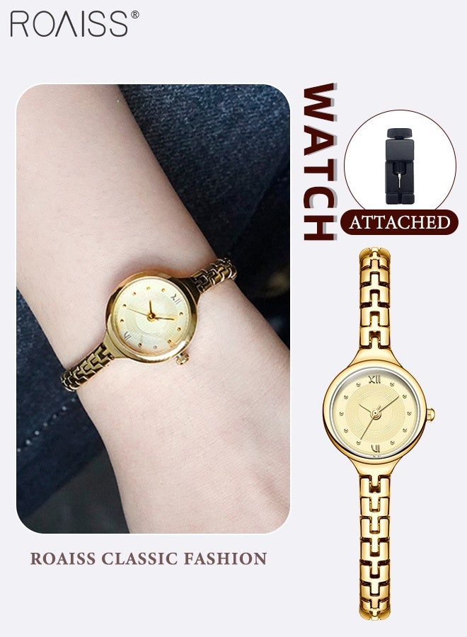 رويس ساعات يد نسائية صغيرة أنيقة مستوحاة من الطراز القديم بسوار ذهبي للنساء بمينا دائري عتيق ساعة رائعة خفيفة الوزن للاستخدام اليومي - Image 1