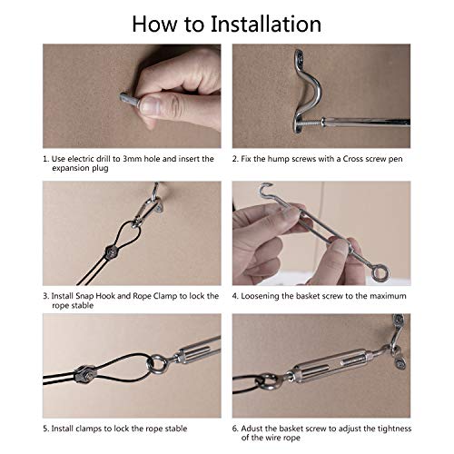 Brightown String Lights Hanging Kit for Outdoor, Includes 100Ft Stainless Steel(304) Suspension Rope Cable in Black Vinyl-Coated, Turnbuckle, Thimble, Hooks. Heavy Duty and Easy to Install - Image 4