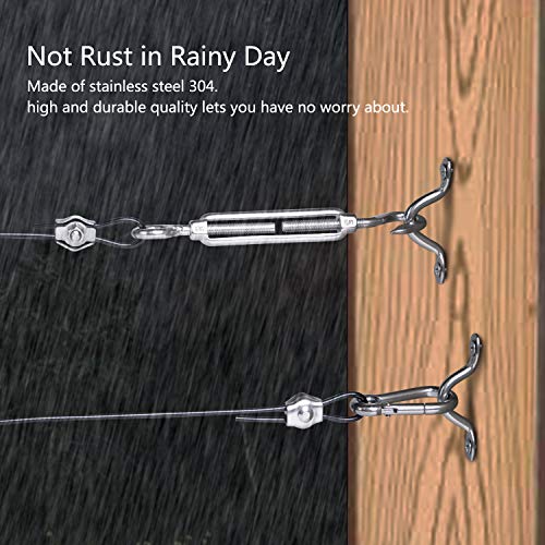 Brightown String Lights Hanging Kit for Outdoor, Includes 100Ft Stainless Steel(304) Suspension Rope Cable in Black Vinyl-Coated, Turnbuckle, Thimble, Hooks. Heavy Duty and Easy to Install - Image 3