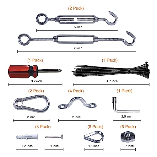 Brightown String Lights Hanging Kit for Outdoor, Includes 100Ft Stainless Steel(304) Suspension Rope Cable in Black Vinyl-Coated, Turnbuckle, Thimble, Hooks. Heavy Duty and Easy to Install - Image 5