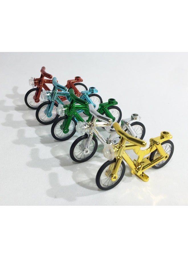 Brick Loot - 5 Pack Lego Compatible Chrome Bicycles Bikes Red Green Blue Silver Gold - Image 1
