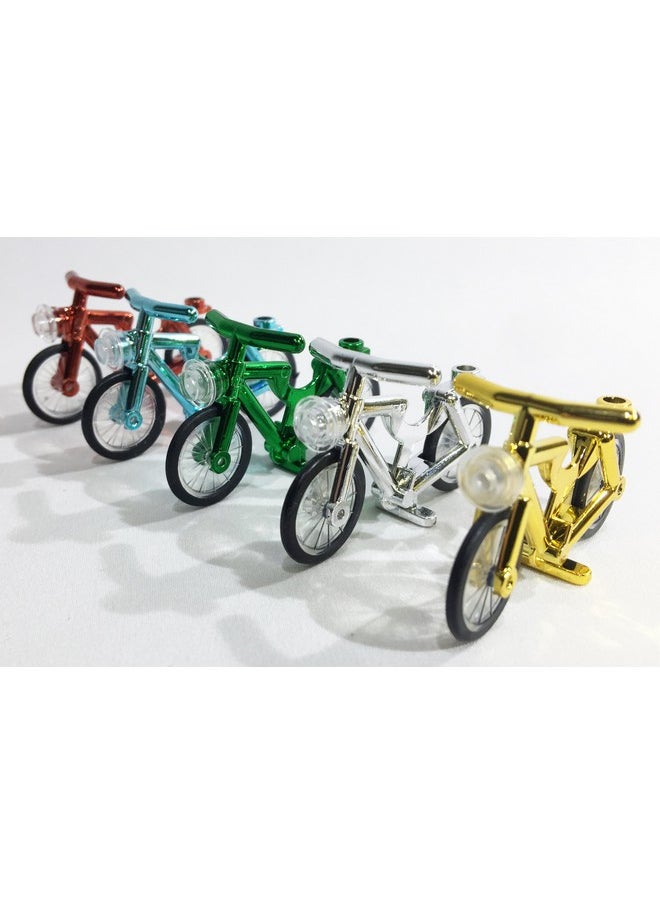 Brick Loot - 5 Pack Lego Compatible Chrome Bicycles Bikes Red Green Blue Silver Gold - Image 1
