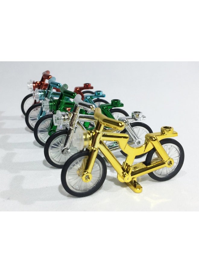 Brick Loot - 5 Pack Lego Compatible Chrome Bicycles Bikes Red Green Blue Silver Gold - Image 1