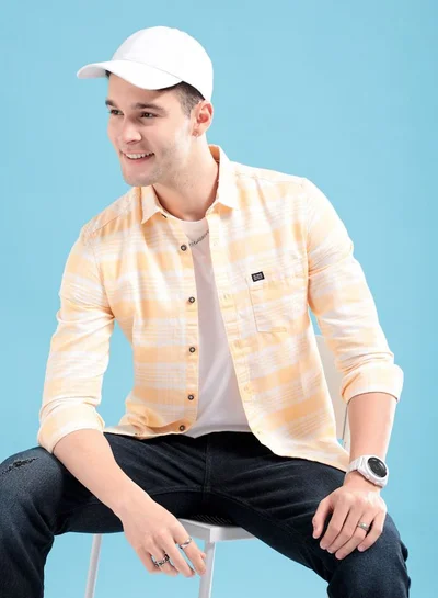 شركة المرآب الهندية Men Slim Fit Checkered Full Sleeves Spread Collar Casual Shirt