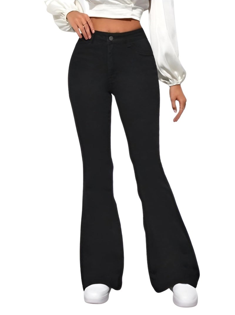 Ben Martin Women’s Black High Waist Jeans || Flared Bell Bottom Bootcut Pants || Wide Leg Stretch Denim – Perfect for Travel, Party & Everyday Use – Sizes 28 (0) - Image 1