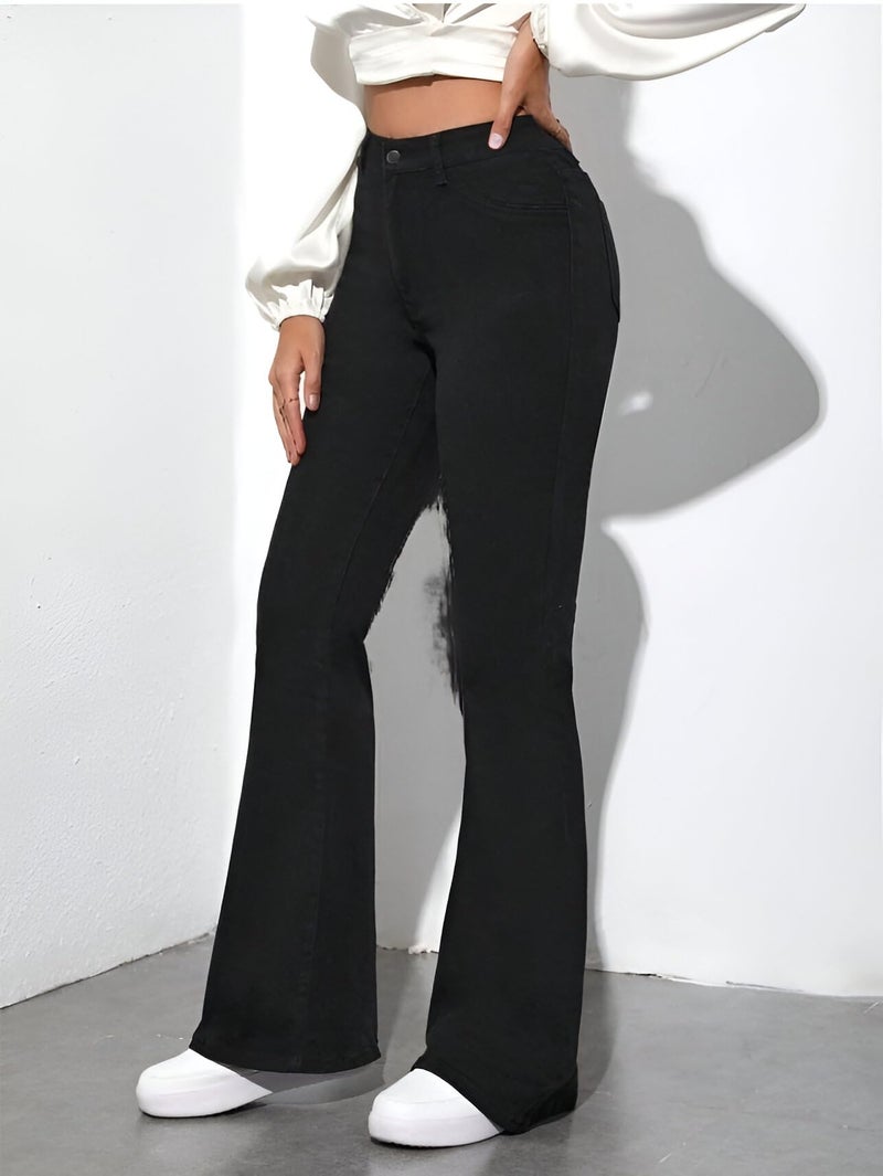 Ben Martin Women’s Black High Waist Jeans || Flared Bell Bottom Bootcut Pants || Wide Leg Stretch Denim – Perfect for Travel, Party & Everyday Use – Sizes 28 (0) - Image 4