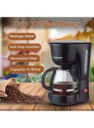750 ML Drip Coffee Maker - With Glass Carafe | 600 W |Brew upto 8 Cups| Permanent Filter with Anti-drip Function | On/Off Switch with Light Indicator | Removable Funnel with Easy Cleaning With Overheat Protection | SCM-4920 Black 0.75 L 600 W SCM-4920 Black - view 3
