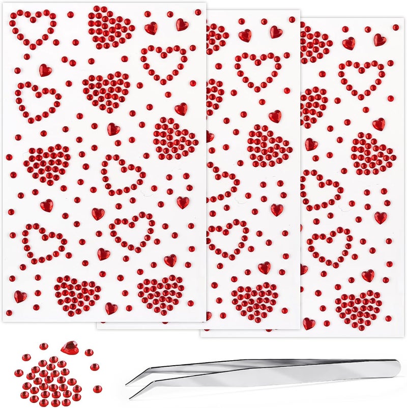3 Sheers Rhinestone Stickers Self Adhesive Face Gems Stick on (Red)
