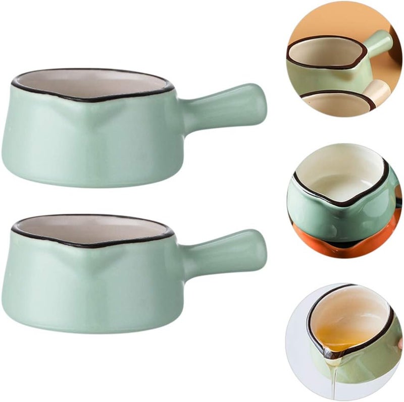 2pcs Creamer Pourer Mini Ceramic Creamer with Handle Small Coffee Milk Creamer Jug Pitcher Kitchen Sauce Cup with Pouring Spout 50ml Sauce Pitcher Small Green Coffee Milk Creamer Pitcher - Image 4