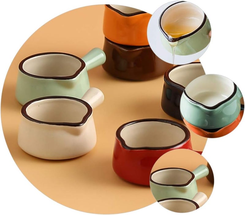2pcs Creamer Pourer Mini Ceramic Creamer with Handle Small Coffee Milk Creamer Jug Pitcher Kitchen Sauce Cup with Pouring Spout 50ml Sauce Pitcher Small Green Coffee Milk Creamer Pitcher - Image 2